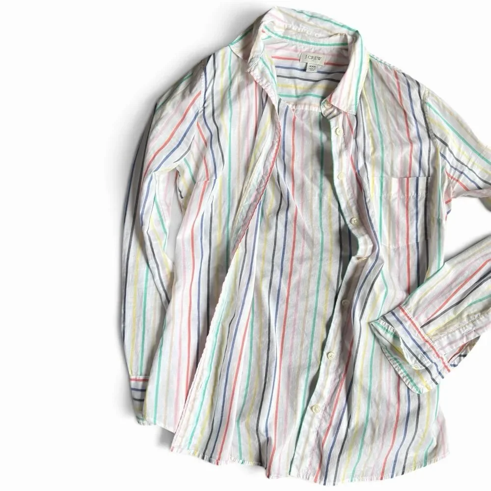 J.CREW Pastel Striped Plaid Long Sleeve Button Up XXS